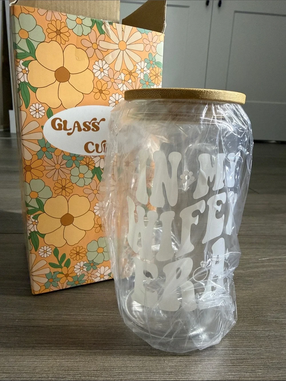 “In My Wifey Era” Glass Canister with Wood Lid - Clear with White Lettering